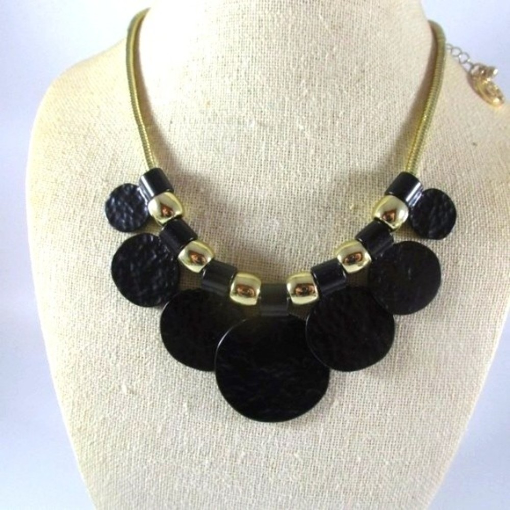 Erica Lyons Multi Black Disc Gold Necklace